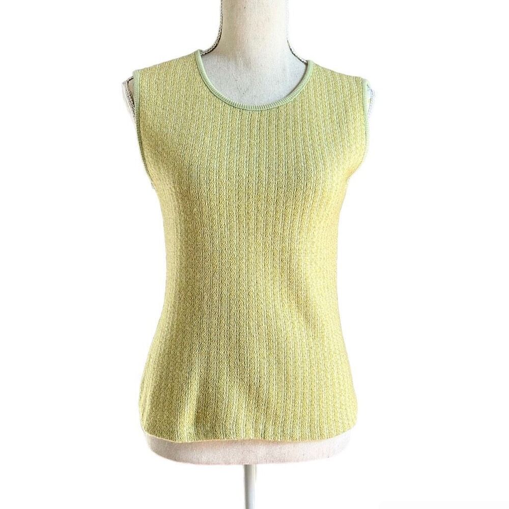 Joon Collection Vintage Celery Green Gold Metallic Sweater Vest S